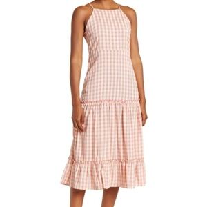 Nanette Lapore Women’s Pink/Ivory Gingham Checkered Ruffled Hem Midi Dress Sz 10